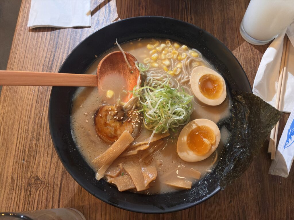 Freshly served Tonkutsu Ramen from Jin Ramen. 